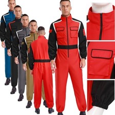 Men Racing Driver Fireman Cosplay Jumpsuit Front Zip Long Pants Halloween Party
