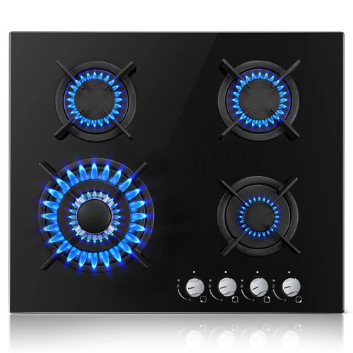 60cm gas glass hob - on,