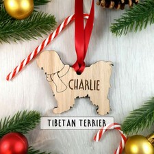 Personalised Dog Wooden Oak Decoration - Christmas Tree gift - Tibetan Terrier