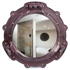 12" Porthole Gear Shaped Antique Coke Finish Round Pirate Porthole Mirror Decor