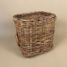 Vintage Storage Basket Woven Wicker Brown Wood Log Plant Pot Cover Blanket