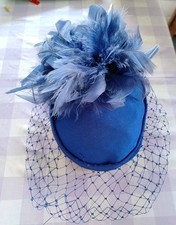Vintage hat Royal blue fascinator netting  BHS Millinery Goodwood Revival