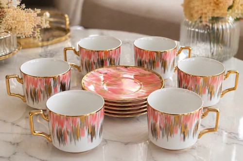 Modern trimed tea cups - trimed, set