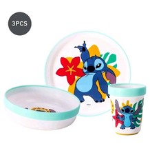 Disney Stitch 3pcs Bicolor Kids Dinner Tableware Set Plate, Bowl & Tumbler