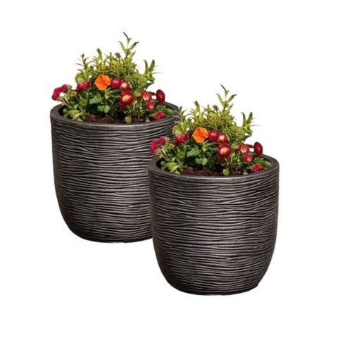 Small grey round planters - small,