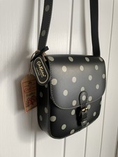 Brand New Cath Kidston Black Polka Dots Vintage Leather Crossbody/ Saddle Bag.