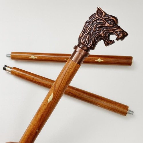 Wooden walking cane - cane, wolf