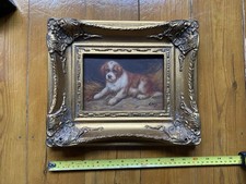 Antique Painting Of Dog In Guilt Frame