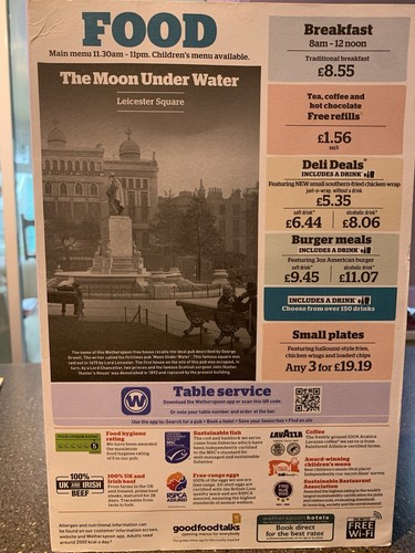 Wetherspoons menu the - x,