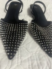 Zara Black Studded Slingback Shoes Size 8/41