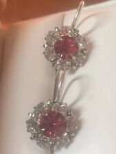 Antique Edwardian Sterling Silver Drop Wire Earrings Red and Clear Paste