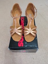 Supadance Latin Sandals Size 5.5 Width Narrow, 2 inch heel,  Dark Tan leather