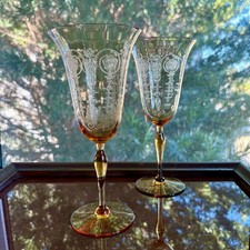 Set of 2 1940s Vintage Etched