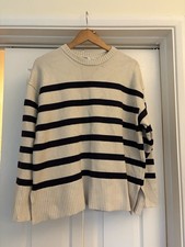 Zara beige black striped jumper oversized ribbed stretch size l large