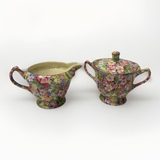 James Kent Ltd Apple Blossom Chintz Cream & Sugar Set Vintage England Floral 78