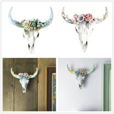 3D Resin Longhorn Cow Skull Head Wall Hanging Decor Animal Sculptur Props Faux