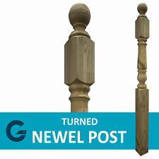 1.5m x 90mm Tanalised Wooden Turned Newel Post for Decking Balustrade - 2 Pack
