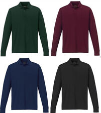 Mens Long Sleeve Plain Pique Polo Shirt Casual Button Collared Top Warm Work UK