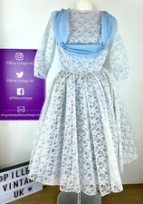 Vintage 1950s Handmade Dress Size 8 Blue Lace Underskirts Prom Party Dress