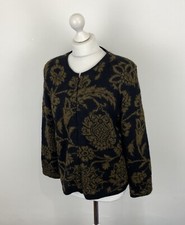 Peruvian Connection Zip Up Cardigan Alpaca Floral Print Size Large Womens Shrunk