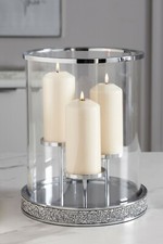 3 Pillar Candle Holder Harper Gem Silver Glass Candle Centerpiece Hurricane 32Cm