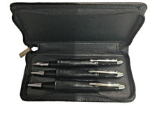 Pen set in leather case, quality red blue and pencil in  pristine condition