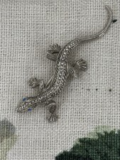 VINTAGE c.1950s silver plated marcasite lizard brooch