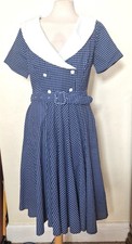 Ladies 1950s Style Navy Polka