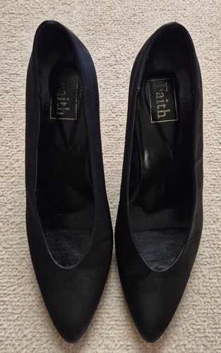 Ladies black satin court - black,