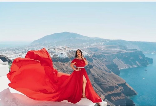 Red long flying - red, dress