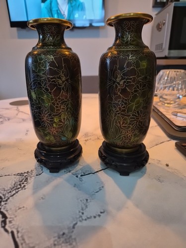 Pair cloisonne style vases - pair,