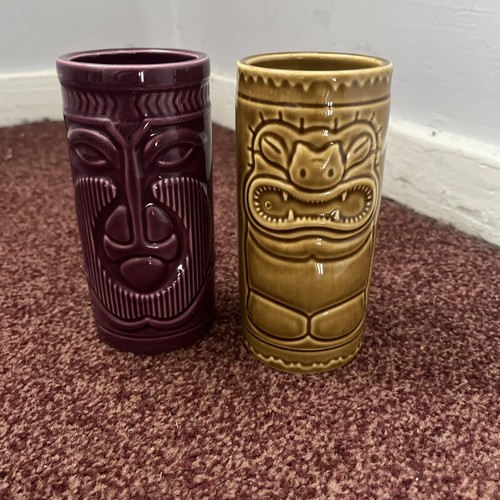 Pair ceramic tiki mugs - a,