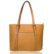 Women's Large Faux Leather Classic Tote Bag - Ladies Shopper Handbag