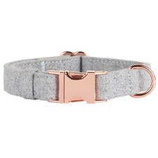 Thoroughbeds Grey Tweed Fleece & Rose Gold Dog/Puppy Collar Adjustable Buckle