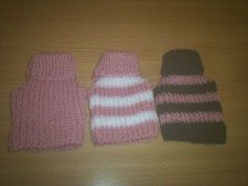 SAVER SET 3  XXS  4" HAND KNITTED DOG COAT PINKS TEACUP CHIHUAHUA/ YORKIE PUPS