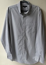 Jeff Banks Men's Cotton Long Sleeve Grey / White Check Shirt Size Large