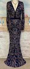 Maxi Evening Dress 8 Blue Gold