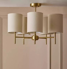 Candelabra Steel 5 Light Ceiling Light Brass & Natural 36cm -NEW SHADE DENTED
