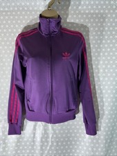 Womens Adidas Uk 8 Purple Stripe Sleeve Full Zip Tracksuit Jacket Sports Sweater