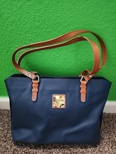VALENTINA Purse Navy Brown Pebble Leather Shoulder Handbag Zip Tote Made Italy