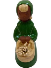 JIE Sweden Ceramic Figurine Girl in Green Dress Holding Basket