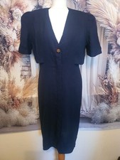 Vintage 1980s Jessica Howard by Mitchell Rodbell Navy Linen Blend Dress UK 16/18