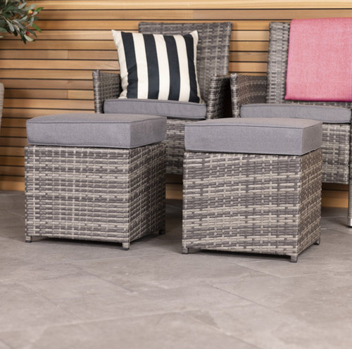 Pair rattan footstools grey - rattan,