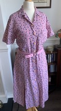 Original 1940s Vintage CC41 Pink Blue Leaf Print Ladies Day Dress