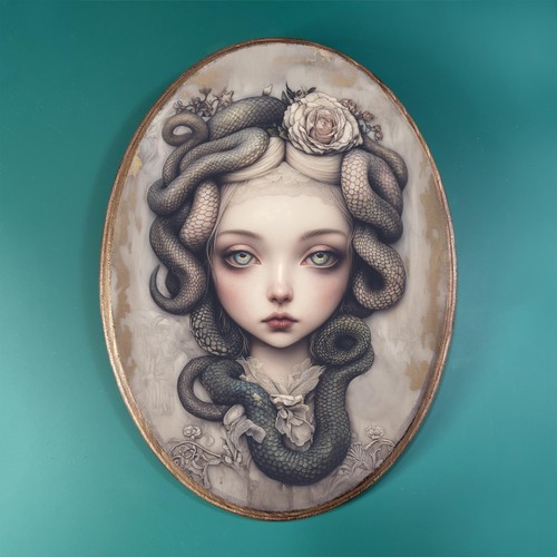 Medusa portrait wooden plaque - portrait,
