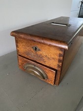 Antique Edwardian Oak Shop Till With Working Bell