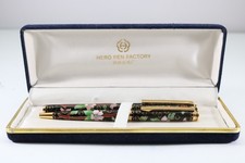 Vintage HERO Black Floral Cloisonné Extra Fine Fountain & Ballpoint Pen (Cased)