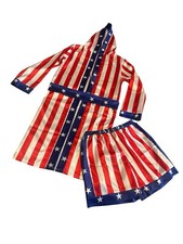 Rocky Balboa Costume Teen Size M Movie Cosplay Boxing Robe Shorts American Flag