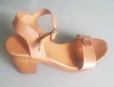 Italian Quality Leather Tan Ladies Clog Style Sandals Block Heel Size UK 6 EU 39