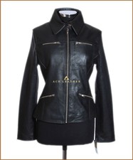 Ladies Leather Shirt Jacket Black Waxed Real Soft Leather Classic Summer Jacket
